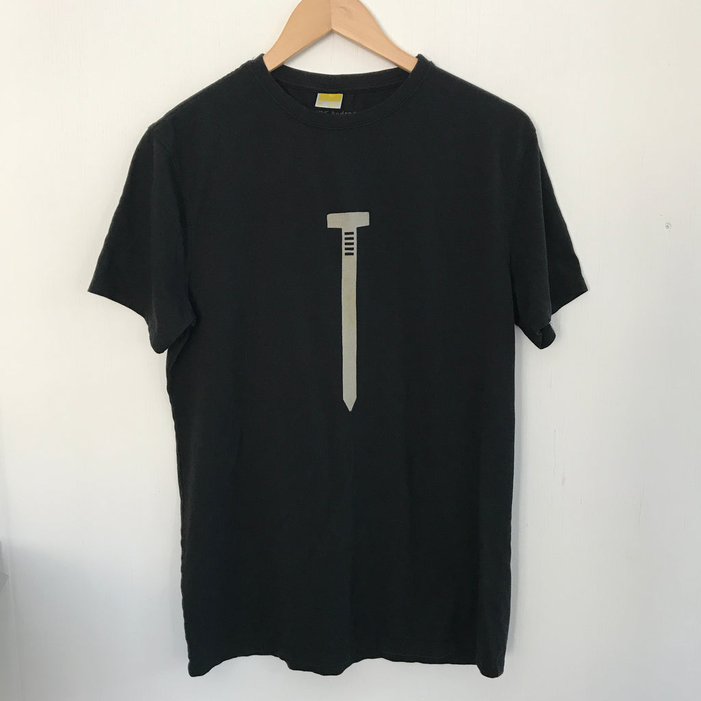 Uber soft men's t shirt made of bamboo and cotton with a silk screened image of a nail.