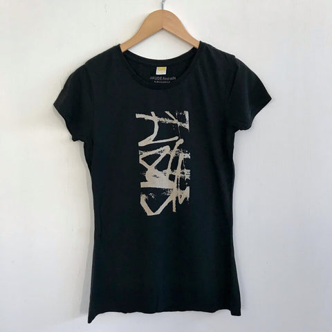 Women Tshirt Bamboo Cotton Caligraffiti Black