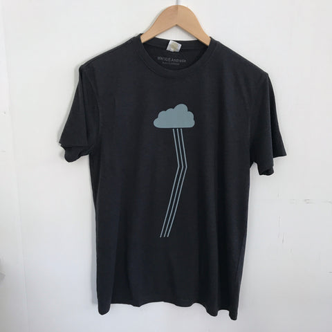 Sale Men's Small Tshirt Rain Cloud Charcoal Blue Light Blue Ink