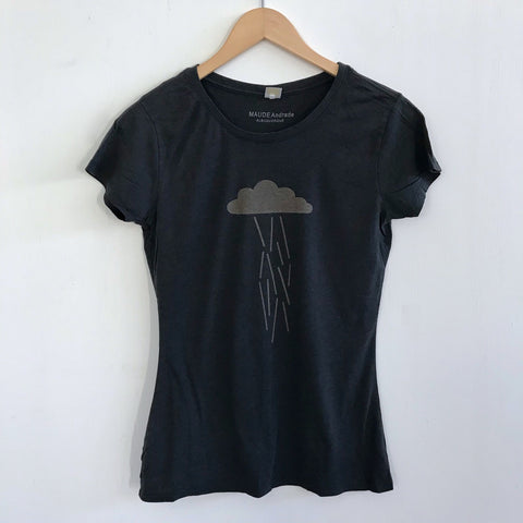 Women Tshirt Bamboo Cotton Rain Cloud Scatter Charcoal Blue